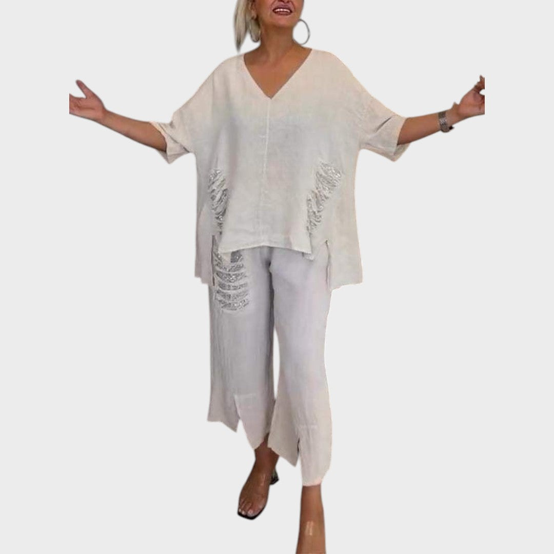 Bianca | Conjunto De Dos Piezas De Algodón Y Lino