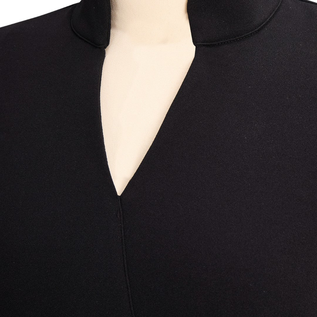 Marina | Vestido negro refinado con cinturón y cuello mandarín