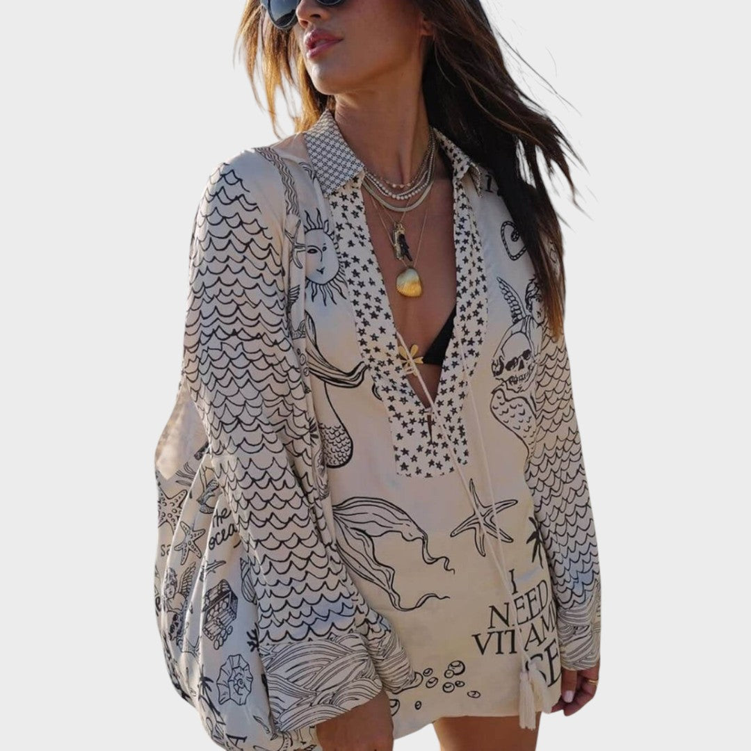 Arial | Conjunto de Camisa Y Pantalones Cortos Con Cuello En V