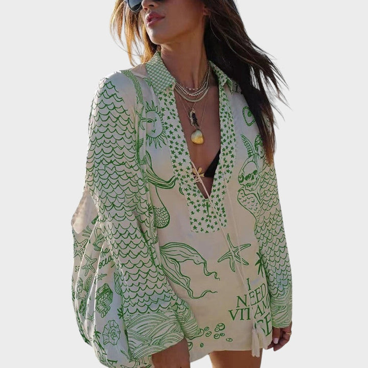 Arial | Conjunto de Camisa Y Pantalones Cortos Con Cuello En V