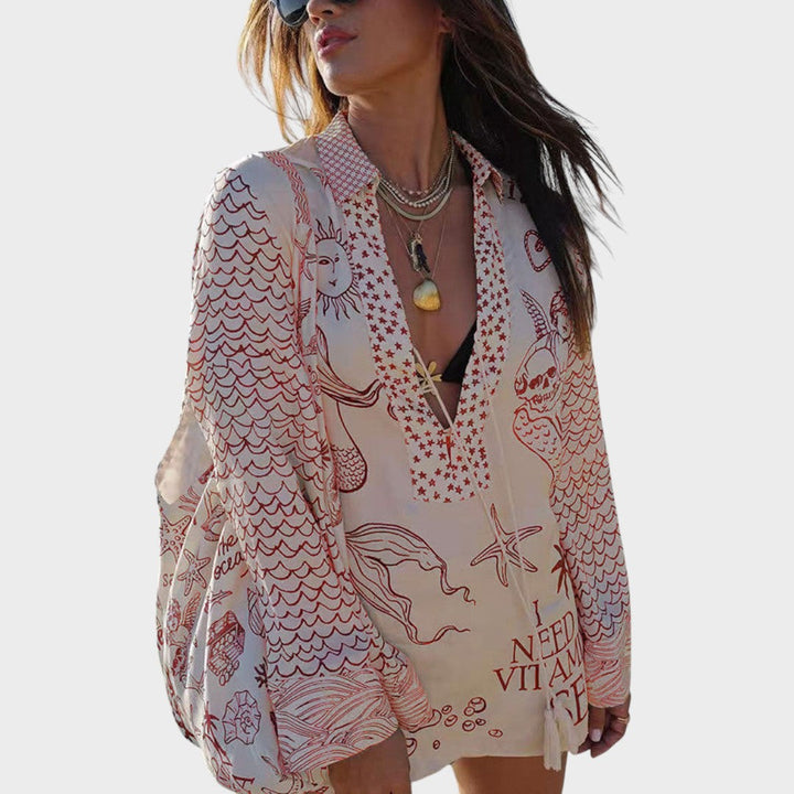 Arial | Conjunto de Camisa Y Pantalones Cortos Con Cuello En V