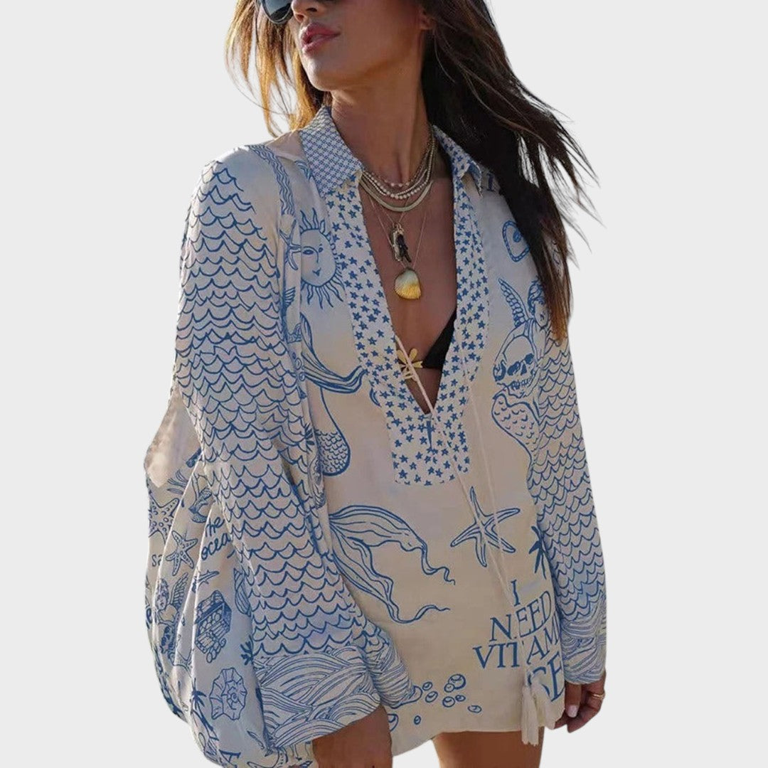 Arial | Conjunto de Camisa Y Pantalones Cortos Con Cuello En V