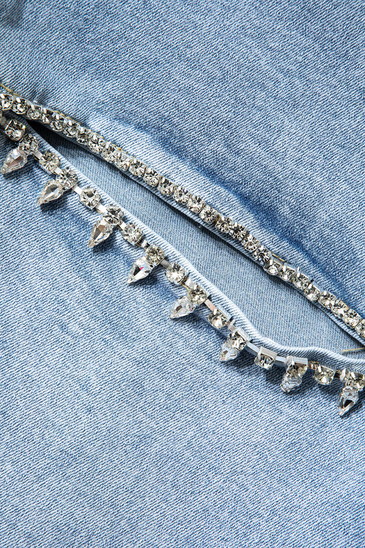 Evian Jeans Ripped Straight-Leg con Rhinestones