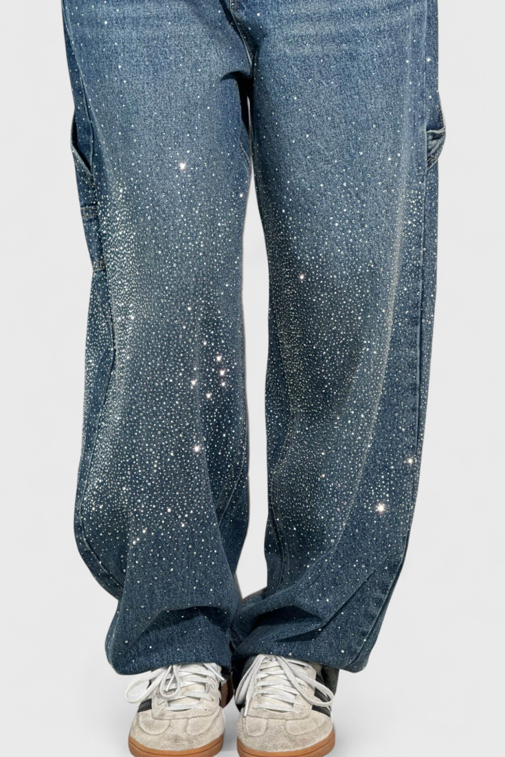 Dariya Jeans Cargo Balloon con Brillo y Aplicaciones de Pedrería