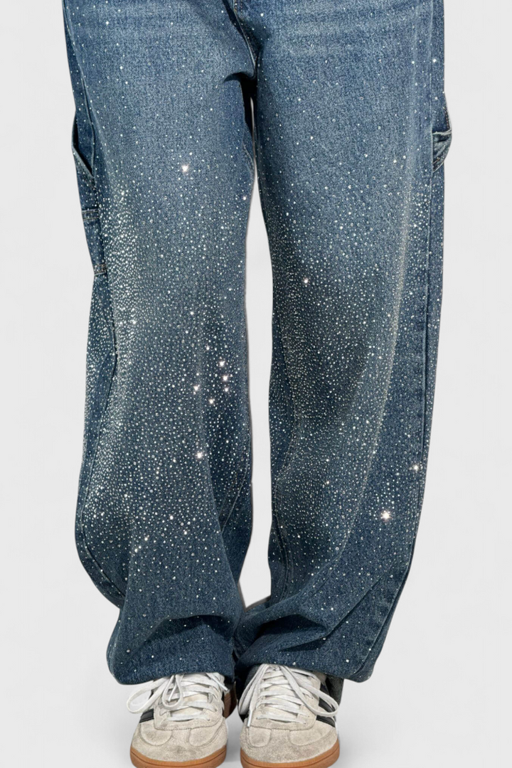 Dariya Jeans Cargo Balloon con Brillo y Aplicaciones de Pedrería