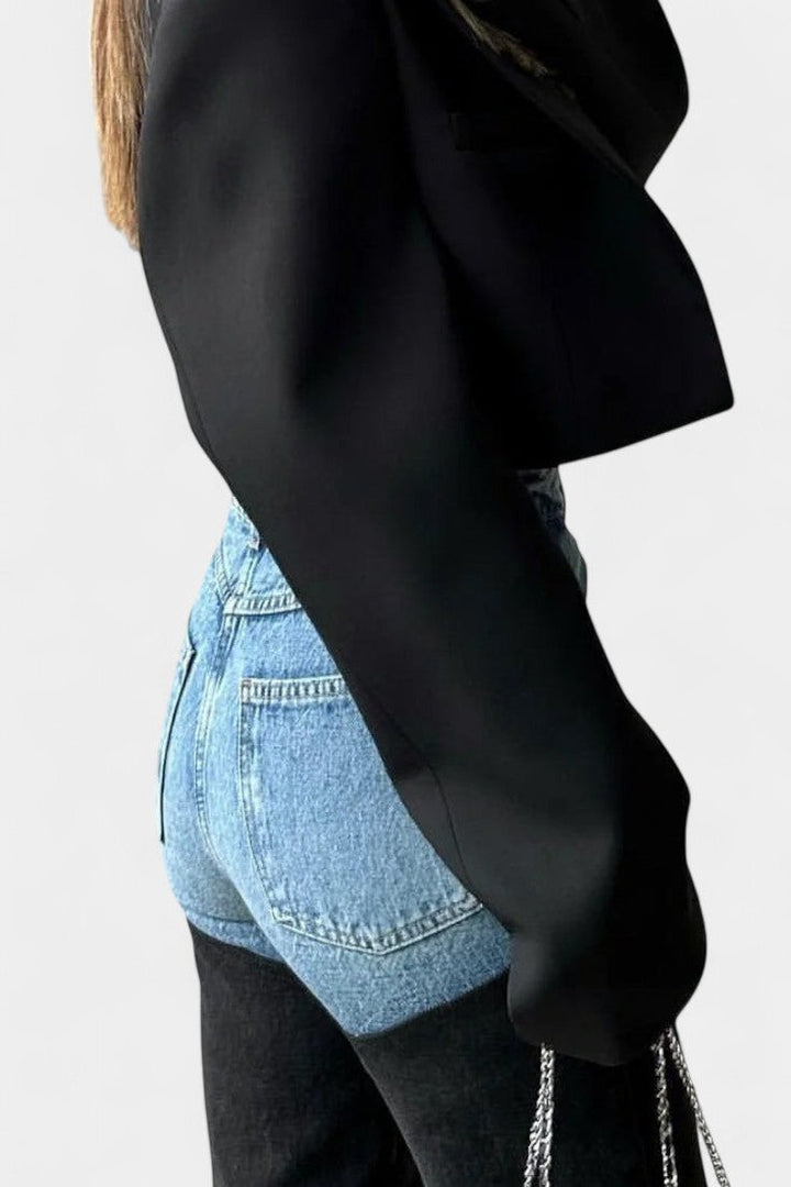 Mijie Jeans de tiro alto con patchwork y pierna recta