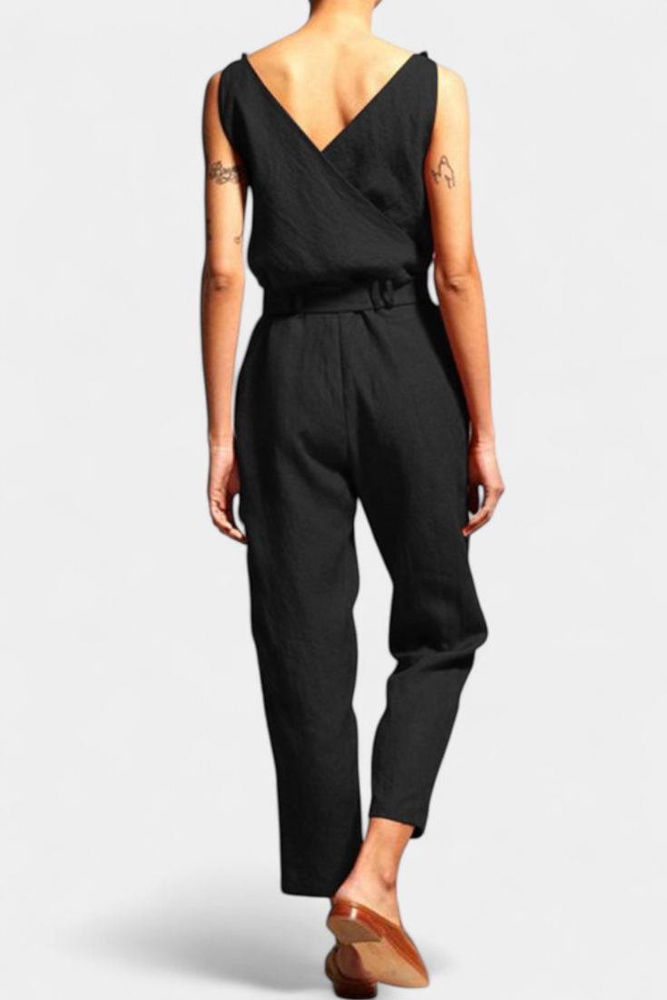 Maggie Mono Sin Mangas con Escote en V y Cintura Cruzada en Algodón