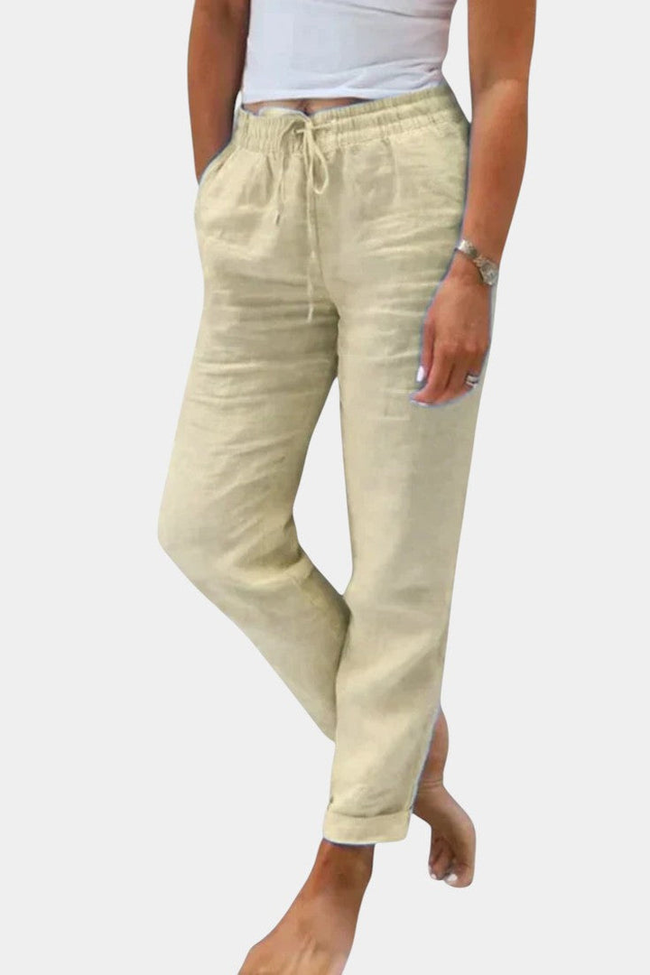 Violeta Pantalones de Lino Mezclado Ajuste Relajado