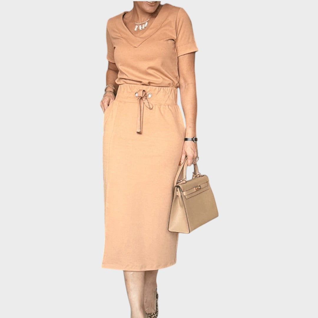 Aria | Elegant V-Neck Top and Skirt