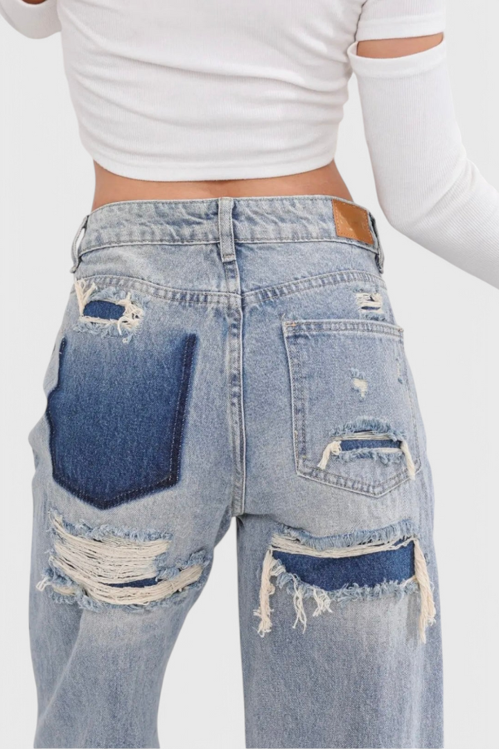 Roxy Jeans Vintage Desgastados de Cintura Alta