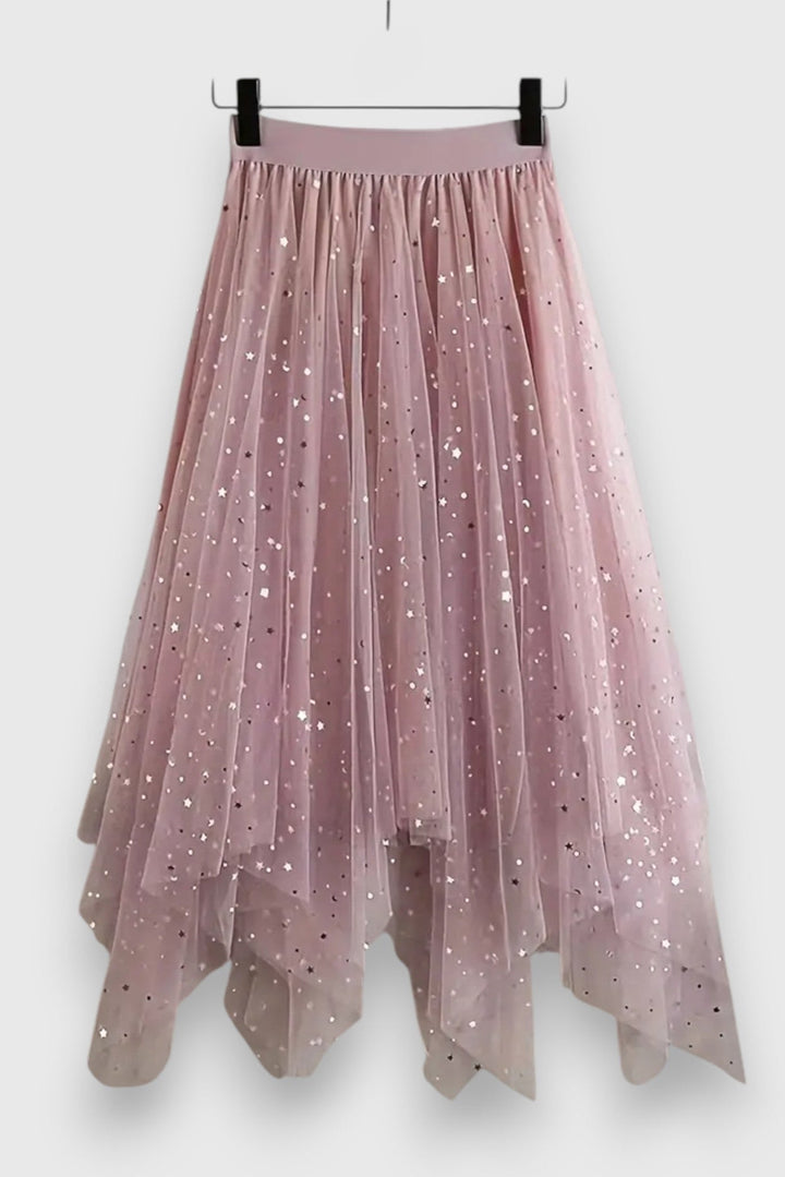 Colette Falda de Lentejuelas con Dobladillo Fruncido y Cintura Alta