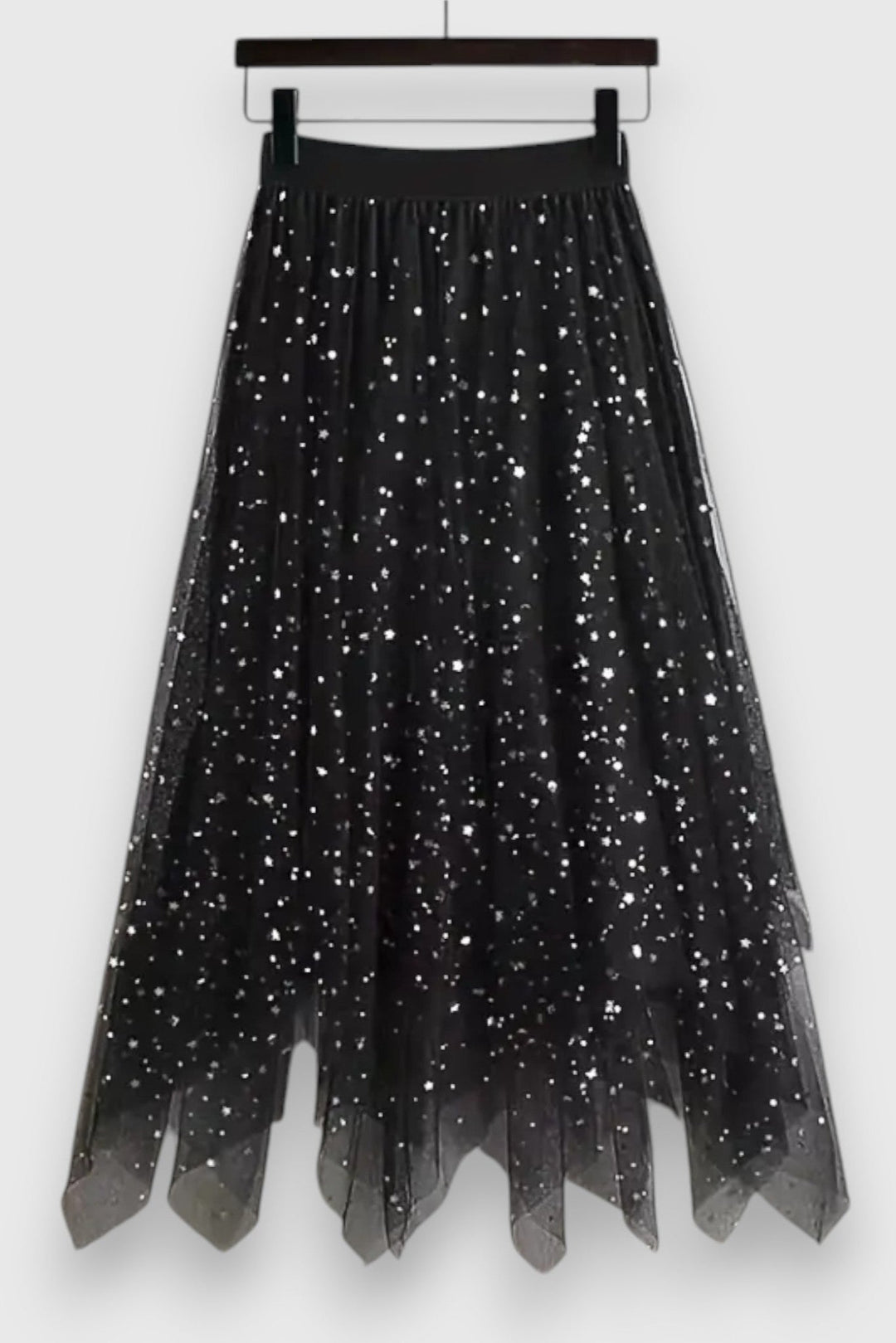 Colette Falda de Lentejuelas con Dobladillo Fruncido y Cintura Alta