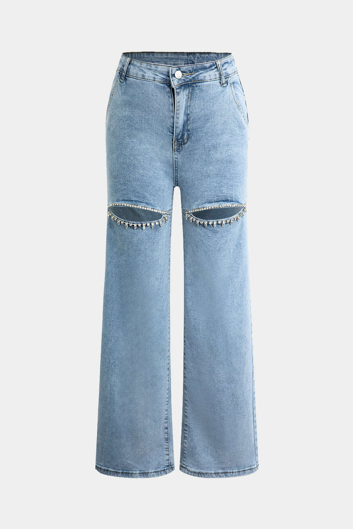 Evian Jeans Ripped Straight-Leg con Rhinestones
