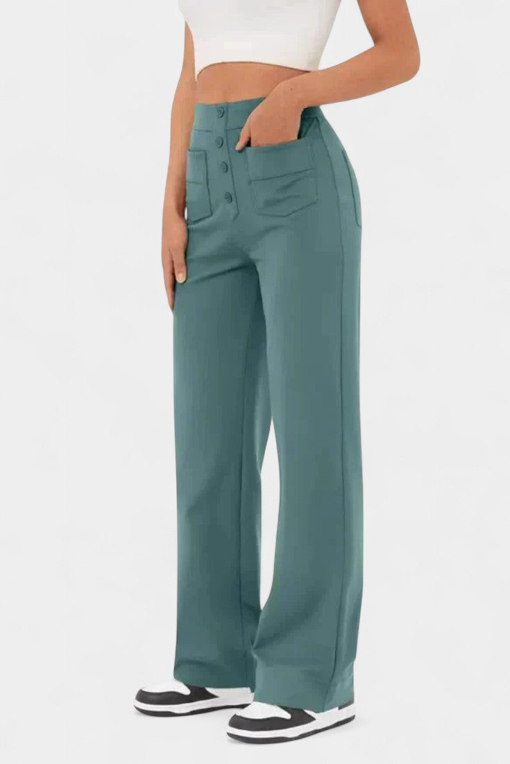 Nova Pantalones Rectos de Cintura Alta y Elasticidad