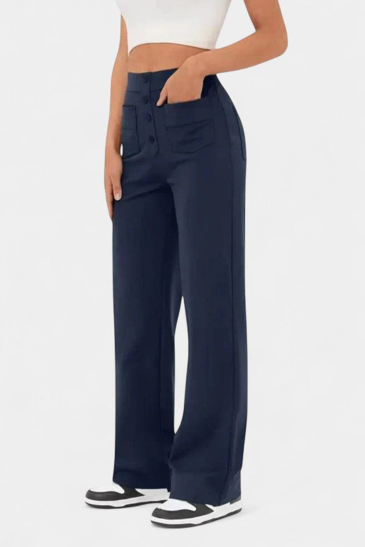 Nova Pantalones Rectos de Cintura Alta y Elasticidad