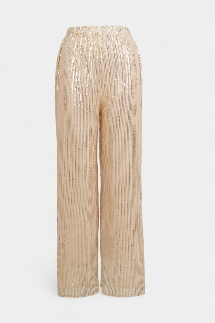Elva Pantalones de Lentejuelas de Cintura Alta y Corte Holgado