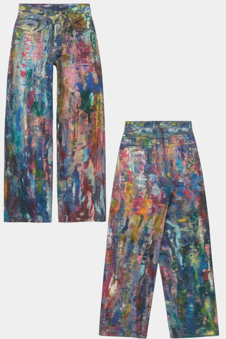 Rana Pantalones Vaqueros de Pierna Ancha con Estampado Artístico