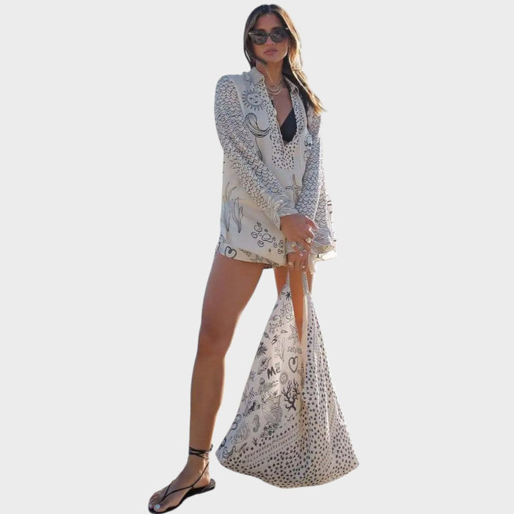 Arial | Conjunto de Camisa Y Pantalones Cortos Con Cuello En V