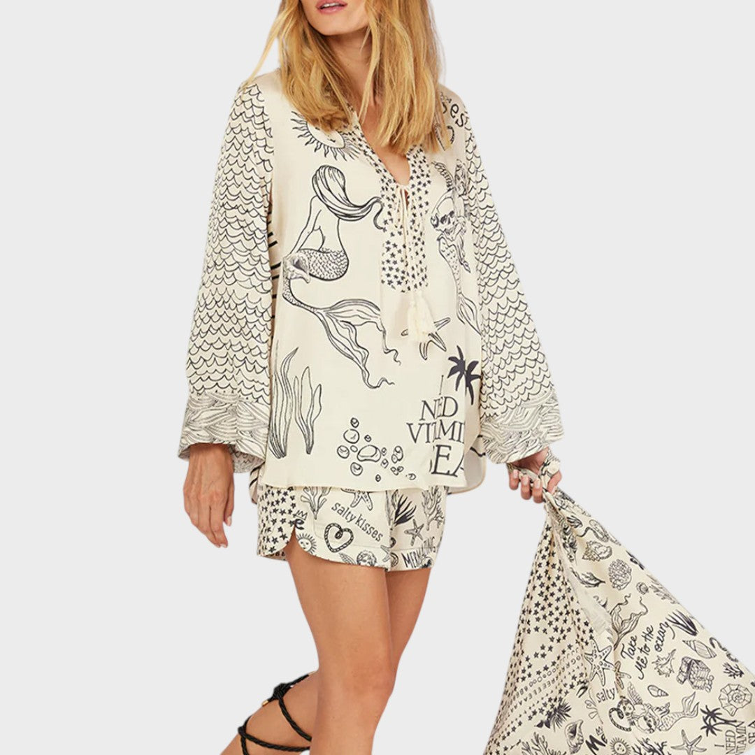 Arial | Conjunto de Camisa Y Pantalones Cortos Con Cuello En V