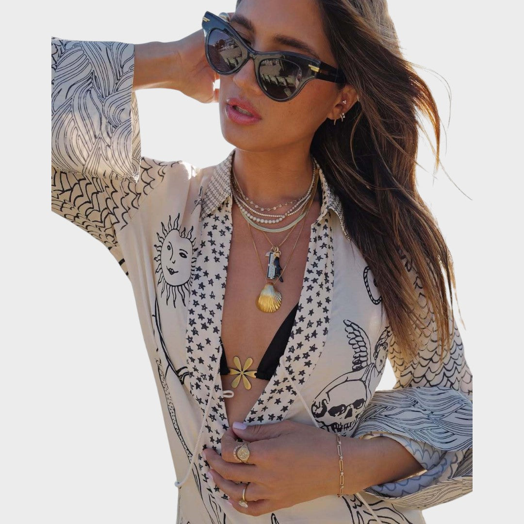 Arial | Conjunto de Camisa Y Pantalones Cortos Con Cuello En V