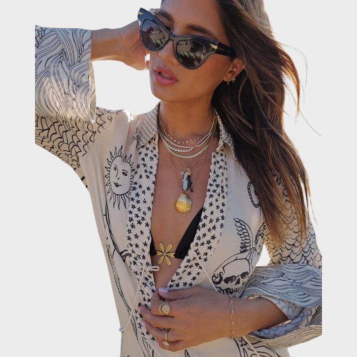 Arial | Conjunto de Camisa Y Pantalones Cortos Con Cuello En V