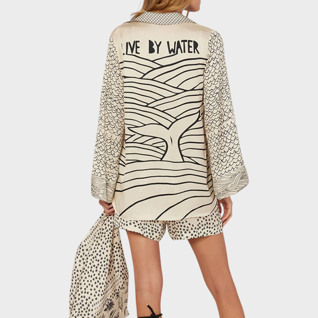 Arial | Conjunto de Camisa Y Pantalones Cortos Con Cuello En V