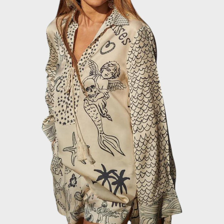 Arial | Conjunto de Camisa Y Pantalones Cortos Con Cuello En V