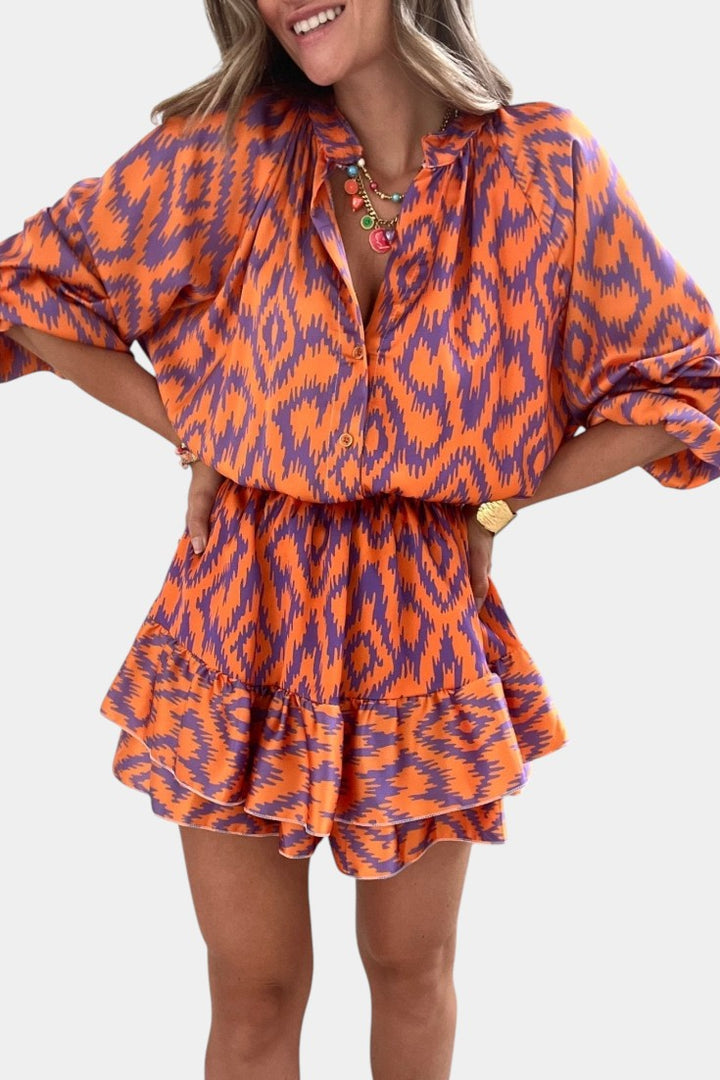 Yasmine Mono Mini con Volantes y Estampado Ikat